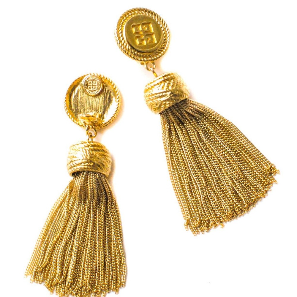 Authentic Givenchy Statement Gold Tone Tassel Ear… - image 1